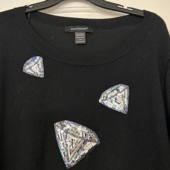 ASHLEY STEWART Black Sequin Diamond Print Longline Scoop Neck Sweater 18/20 - Picture 4 of 8